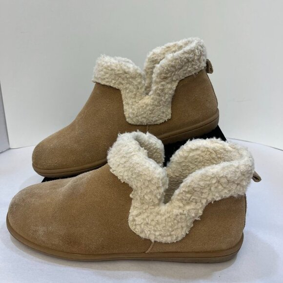 Minnetonka Faux Shearling Suede Ankle Boots Women’s 8 Tan Cozy Slip-On - Picture 9 of 12